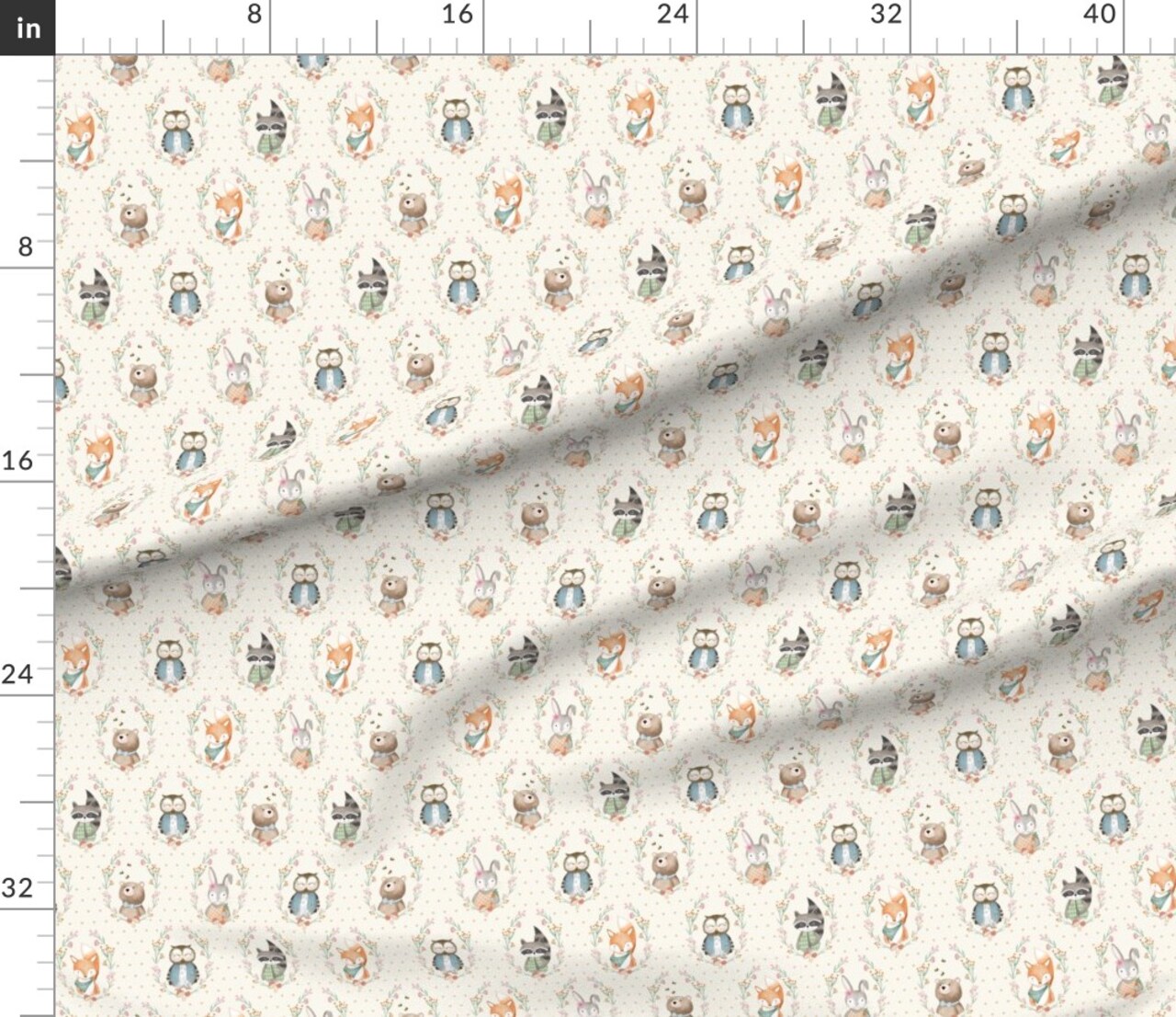 Animal Portraits Whimsical Woodland Fun Cute Happy Cheerful Soft Beige Pastel Small Scale Custom Printed Fabric by Spoonflower Various Fabrics by the Yard or Fat Quarter